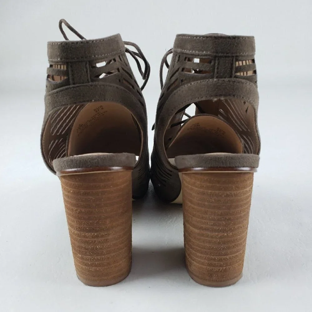 Sam Edelman Rocco Lasercut Sandals Brown Womens 7.5 Lace Up Open Toe Heels